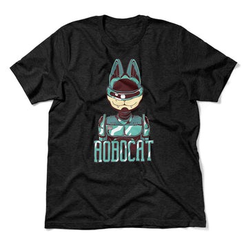 Robocat Men/Unisex T-Shirt in Heather Black color